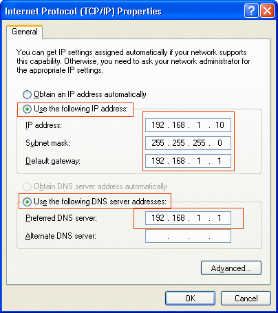 TCP IP Static IP settings